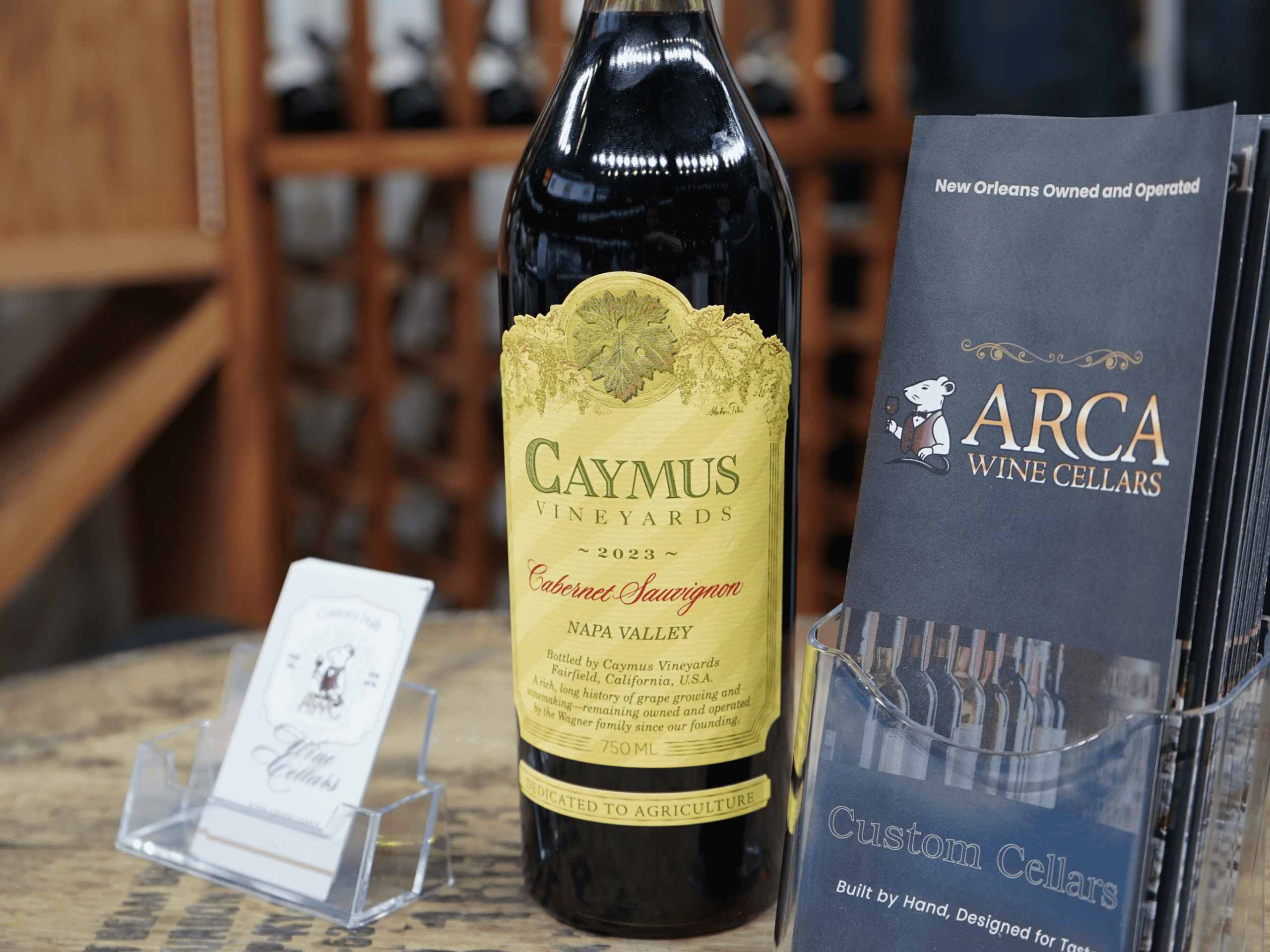 Premium Cabernet Sauvignon wine bottle from Caymus Vineyards at Example Co.